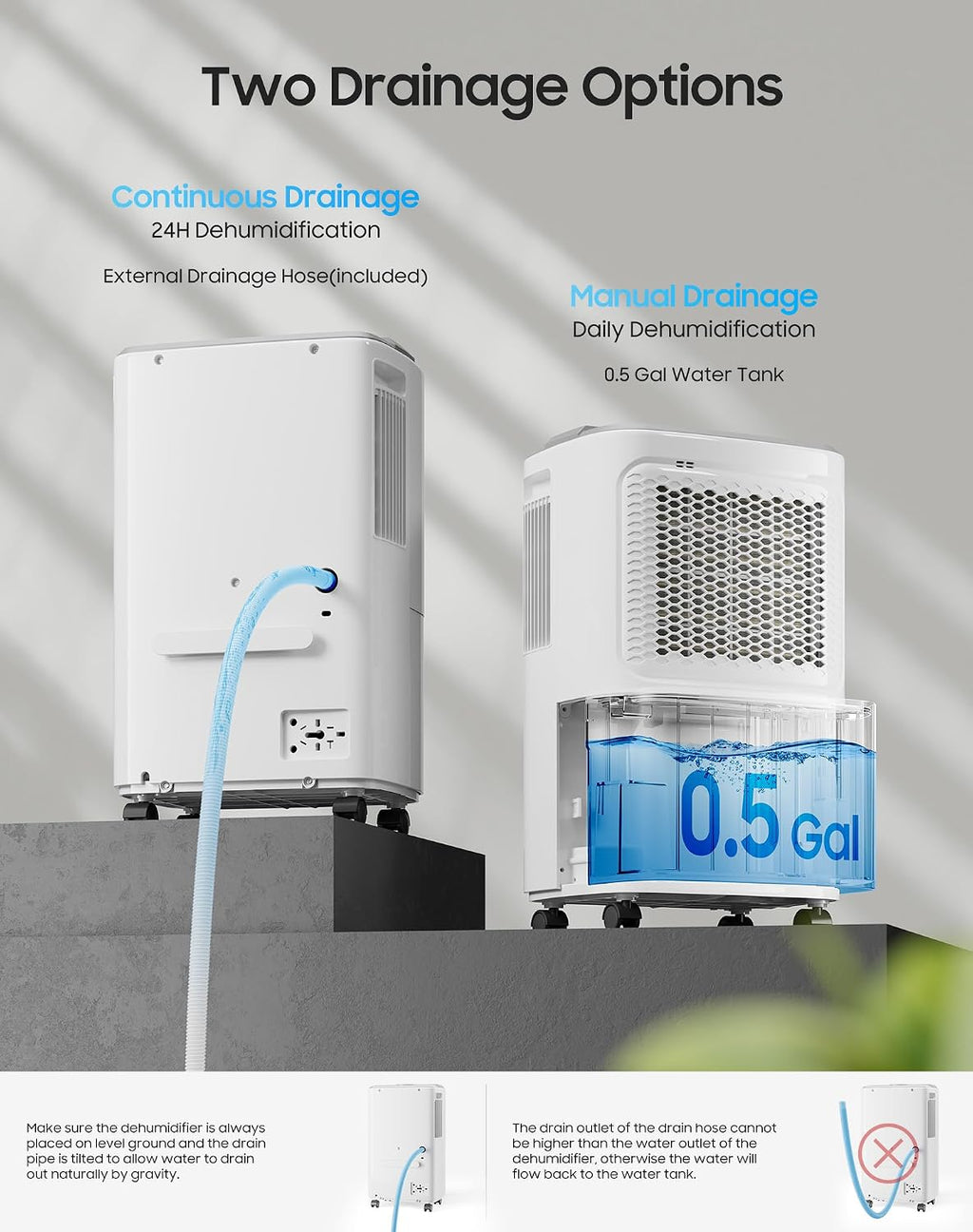 2500 Sq.Ft Dehumidifier for Basement Home, ASAHWo 34 Pints Dehumidifier with Drain Hose, Quiet Portable Dehumidifiers