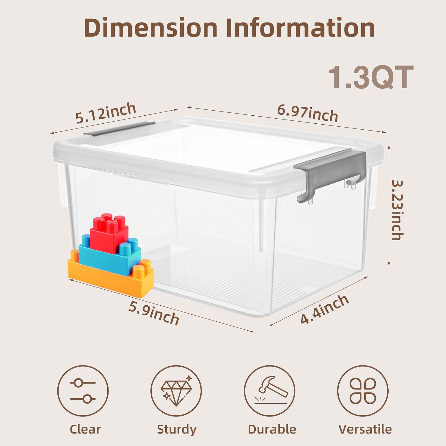 Small Storage Bins with Lids 1.3 QT Plastic Storage Container Stackable Box with Lids for Organizing, Clear White（8