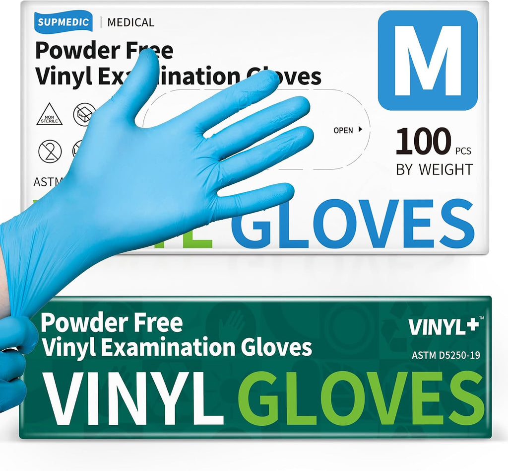 Vinyl Disposable Exam Gloves, 4Mil Powder-Free Latex-Free Food Grade Cooking Cleaning Medical Glove Blue 100&1000 Ct
