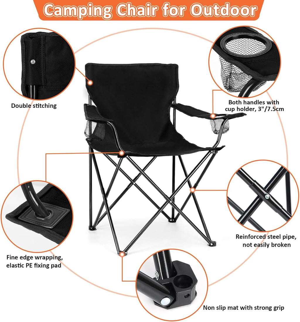 2 Pack Camping Chairs for Adults, Lawn Chairs with Table, Heavy Duty Folding Chairs for Outside Oversized & Comfy