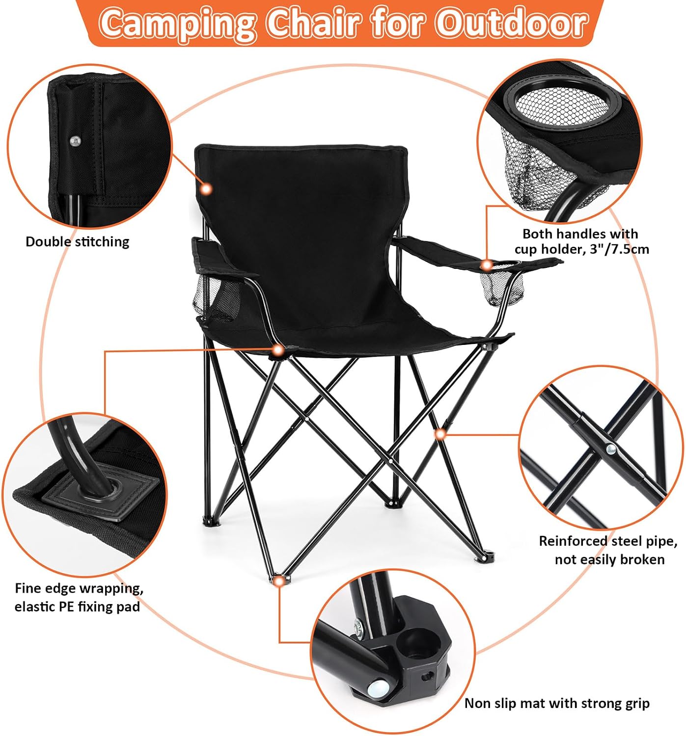 2 Pack Camping Chairs for Adults, Lawn Chairs with Table, Heavy Duty Folding Chairs for Outside Oversized & Comfy