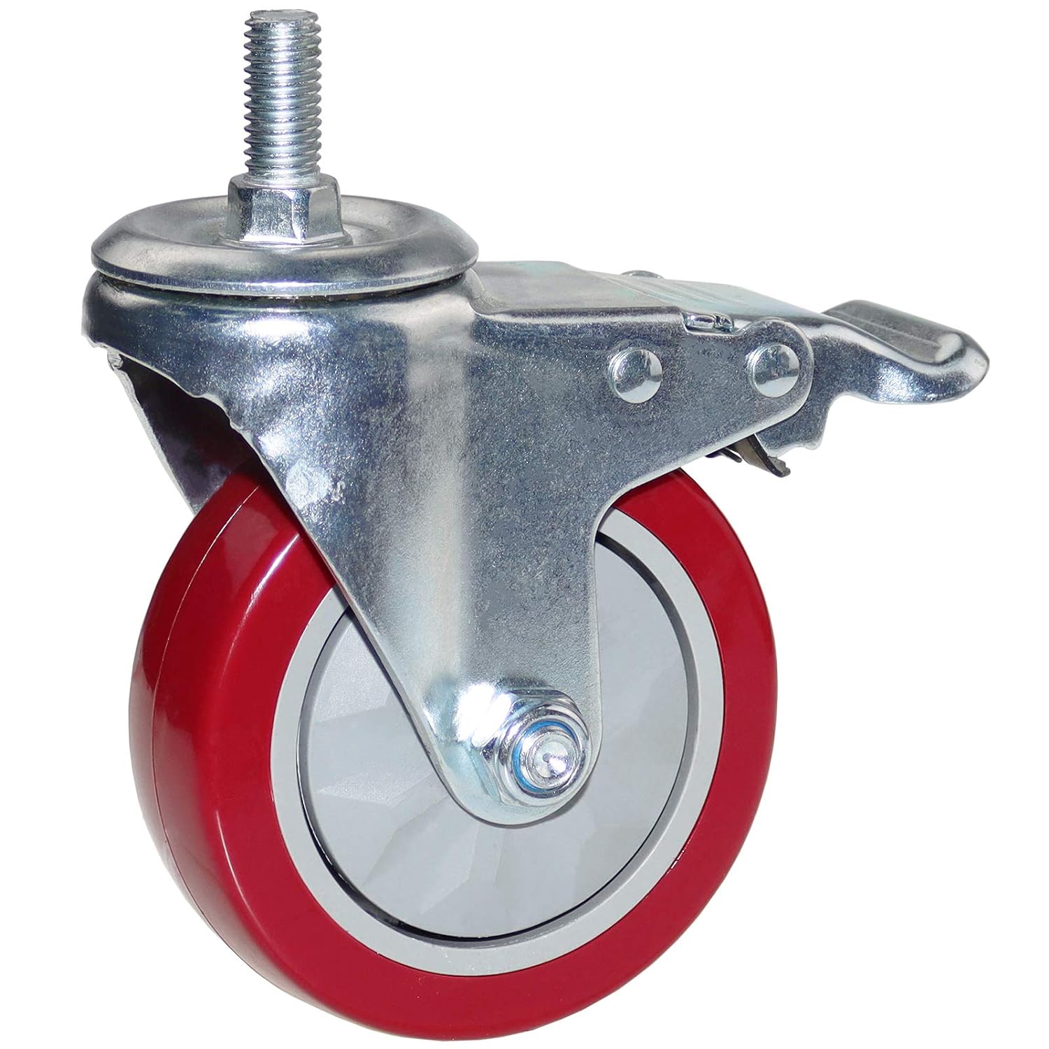 4 Inch Heavy Duty Stem Casters 360 Degree Swivel Thread Wheels with Metric Size M12-1.75 Screw Bolt Double Locking