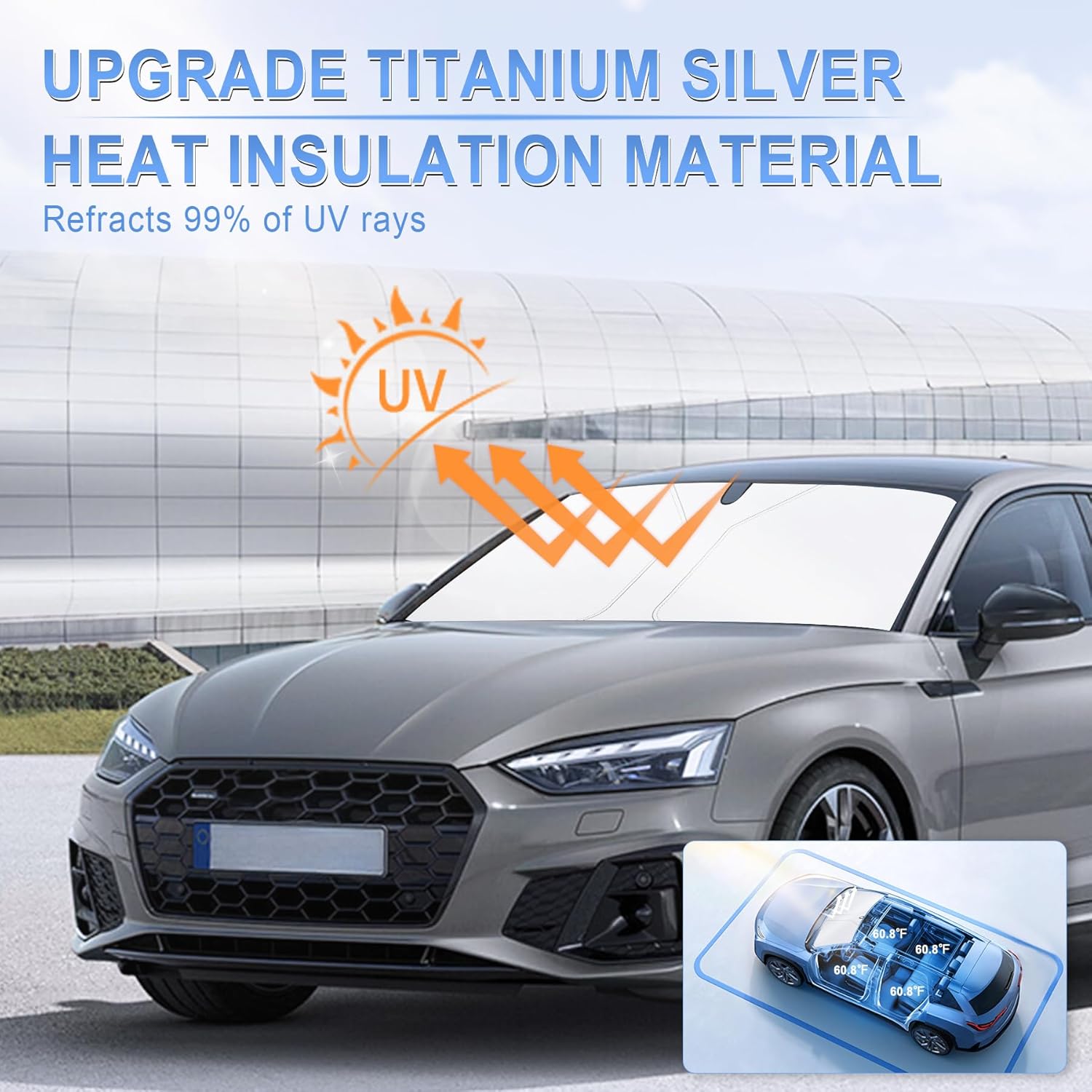 300T Universal Car Windshield Sun Shade, Foldable Reflective for Windshield & Window Shades with Overlapping Design