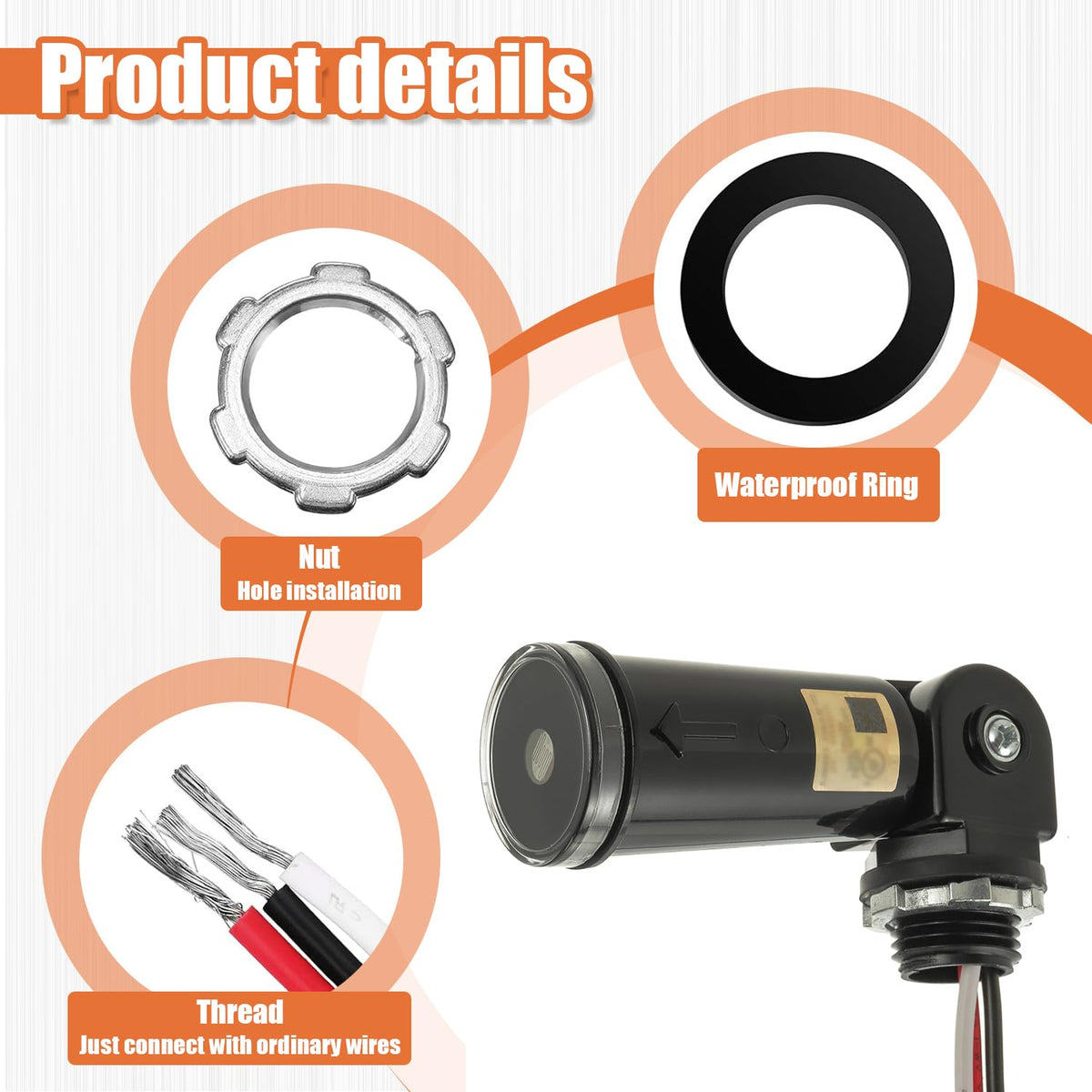 JAMHER 3 Pack 120-277V AC Photocell Light Sensor Light Control Sensor Button Switch IP65 Dusk to Dawn Sensor for Outdoor Lighting Photoelectric Switch with Automatic Illumination Detection Circuit