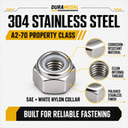 SAE Lock Nut Assortment Kit,136Pcs Stainless #4-1/2 Nylock Nuts