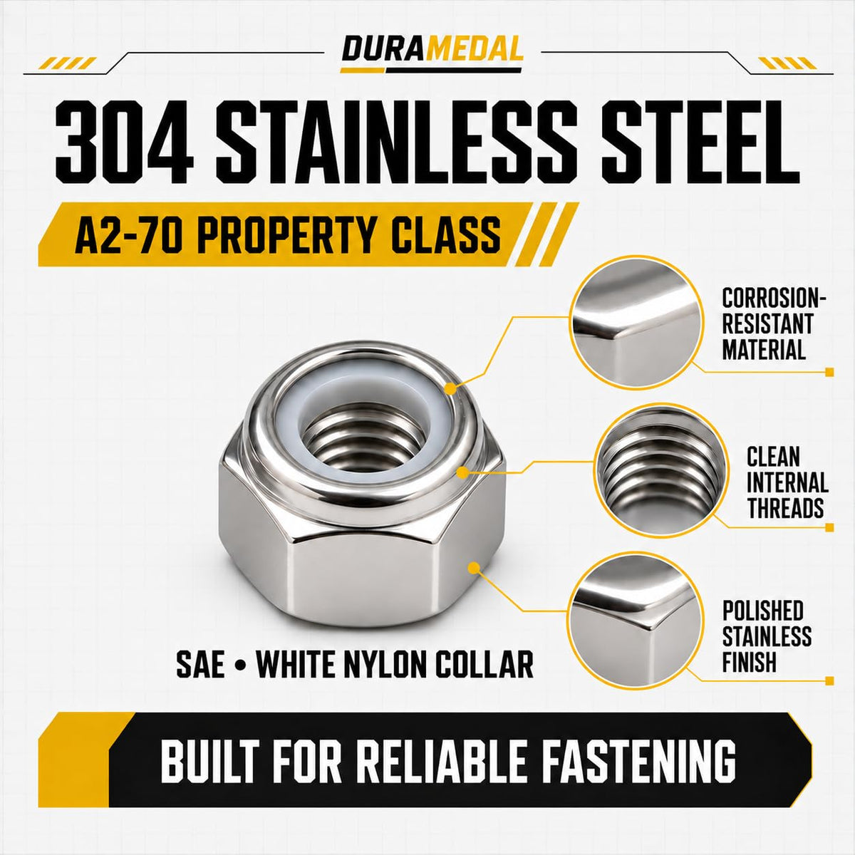 SAE Lock Nut Assortment Kit,136Pcs Stainless #4-1/2 Nylock Nuts