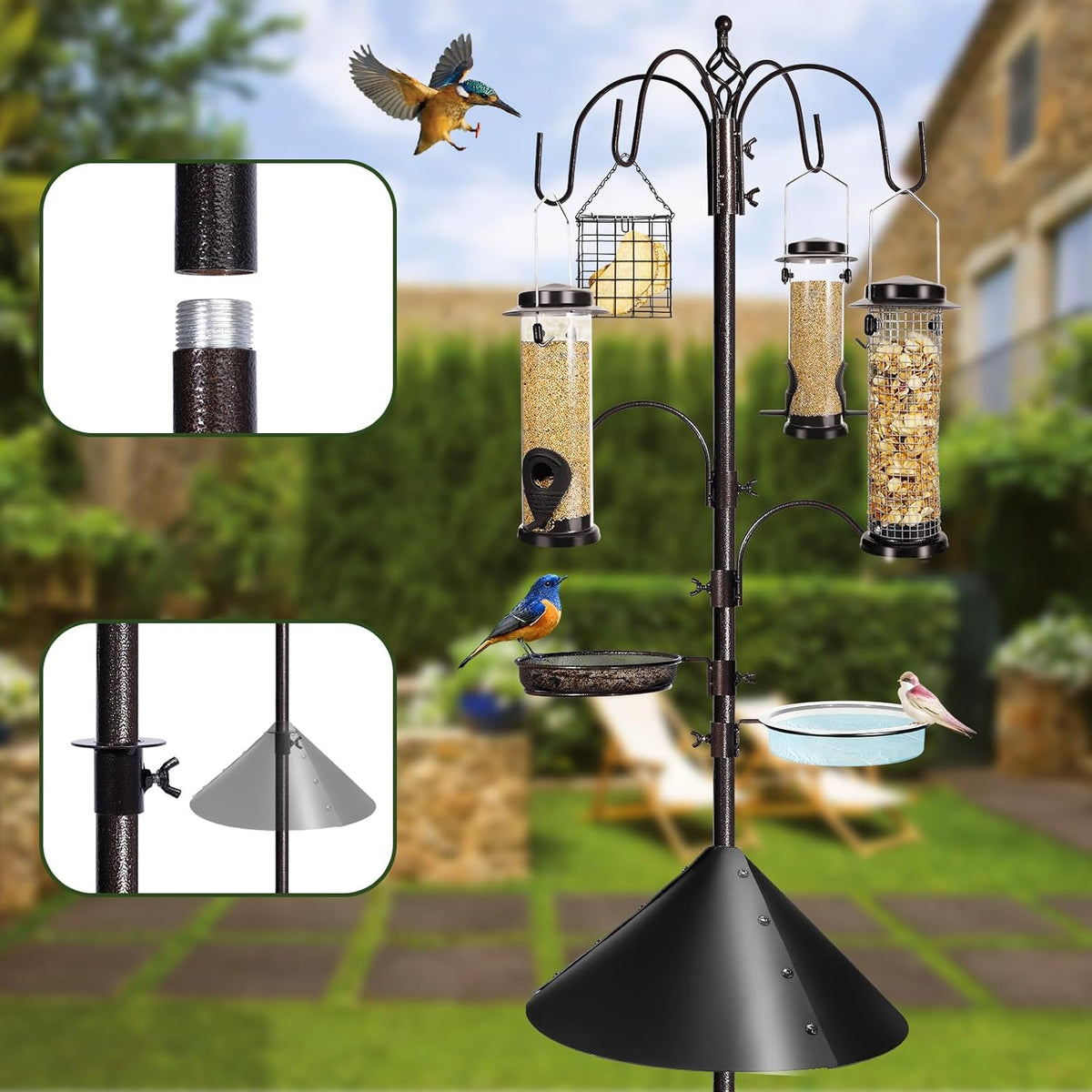 6-Hook Bird Feeding Station Kit with Squirrel Baffle, 94 Inch