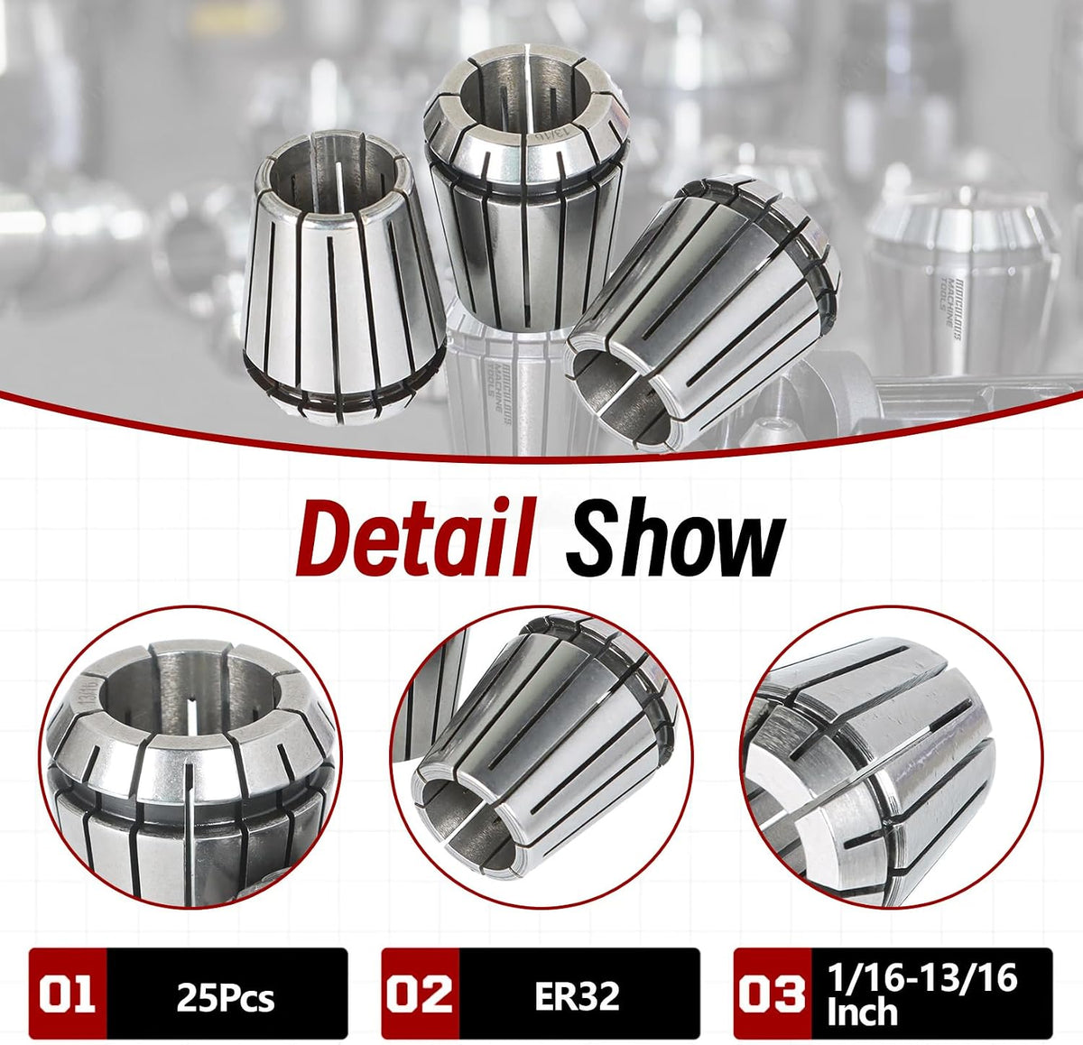 findmall ER32 1/16-13/16 Inch Collet Set 25Pcs