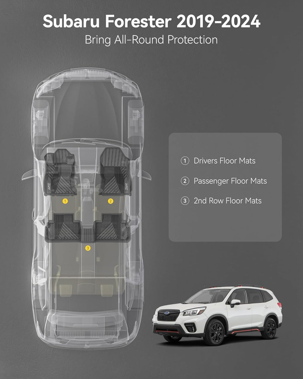 Floor Mats for Subaru Forester 2019-2023 2024, Custom Fit TPE All Weather Floor Liners, 1st & 2nd Row Full Set Car