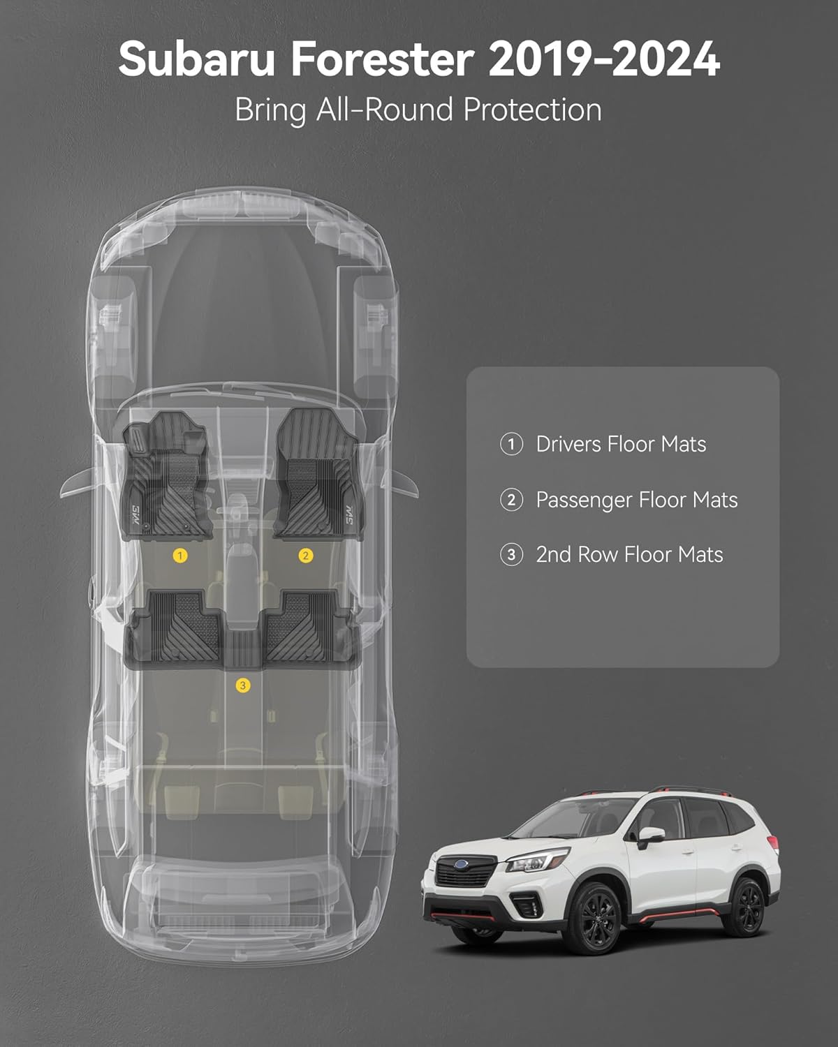 Floor Mats for Subaru Forester 2019-2023 2024, Custom Fit TPE All Weather Floor Liners, 1st & 2nd Row Full Set Car