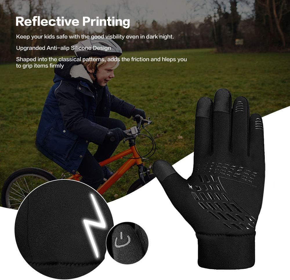 Kids Winter Gloves Back Water Repellent Touchscreen Warm Fleece Anti-Slip for Boys Girls Teen 3-15 Years