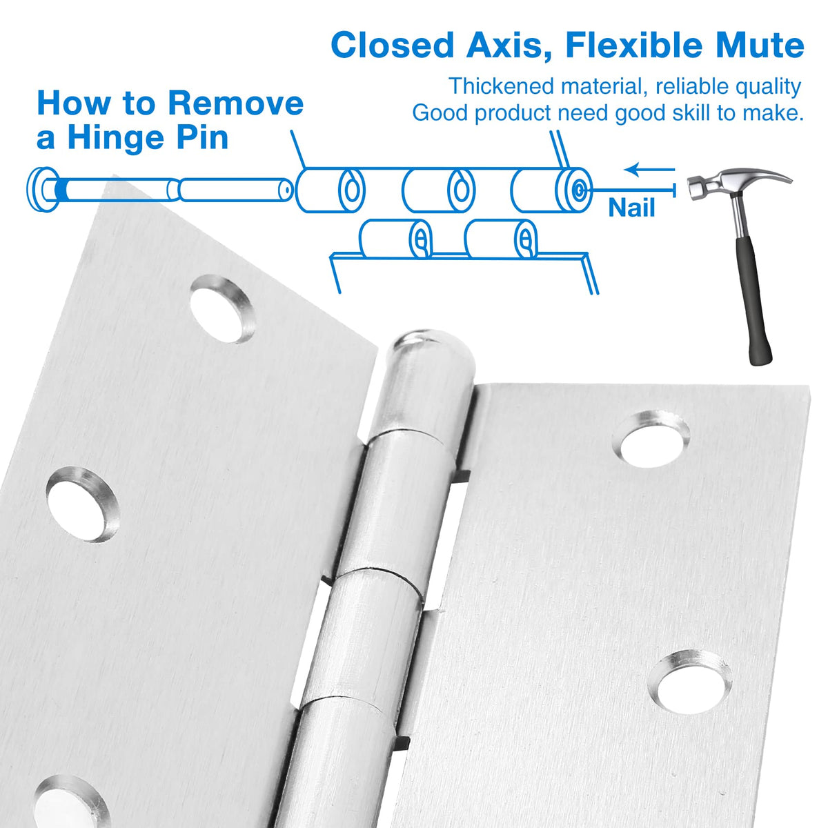 Brushed Nickel Door Hinges 3.5"x3 1/2 Inch Square 36Pack Interior