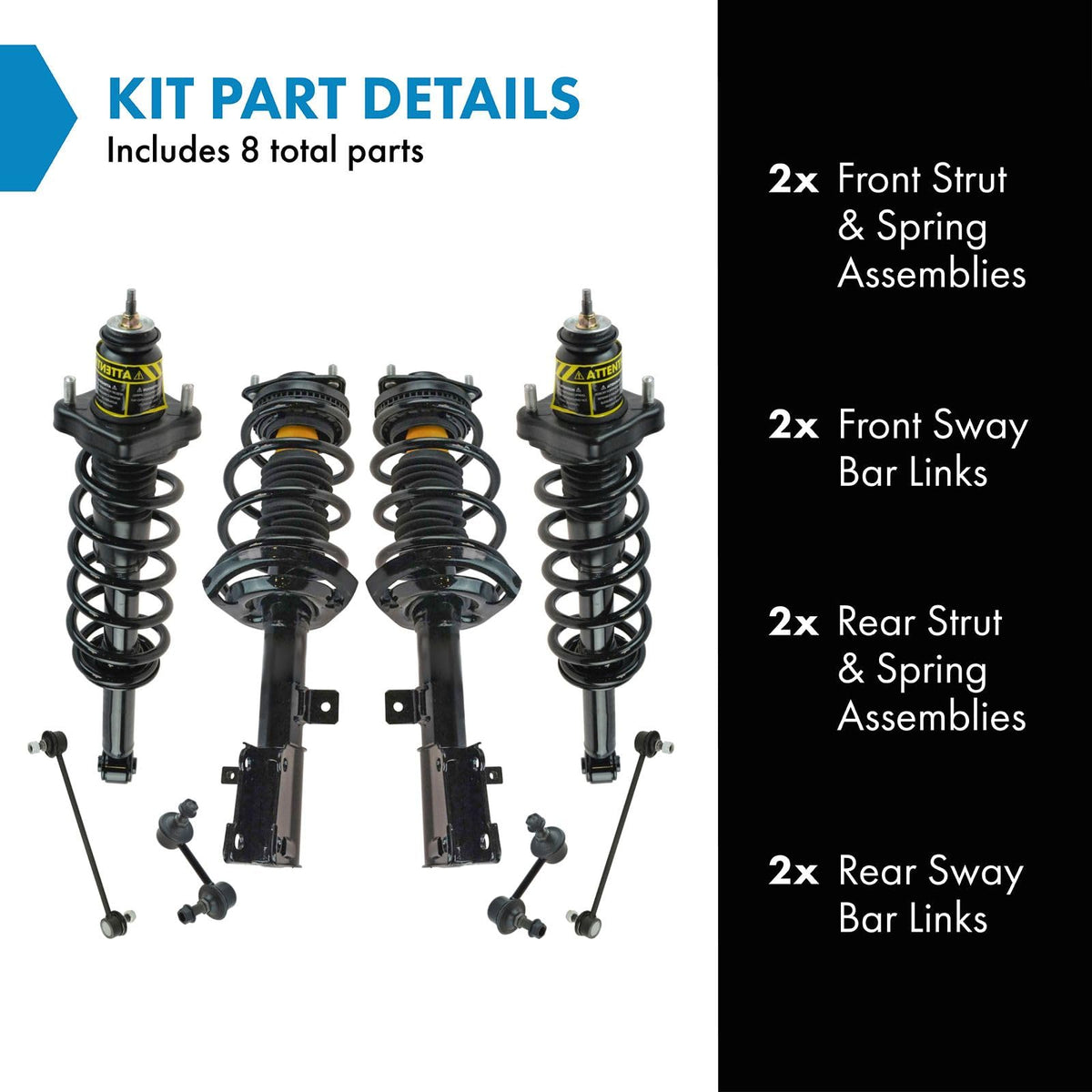 TRQ Front and Rear Suspension Kit Complete Strut & Coil Spring Assembly