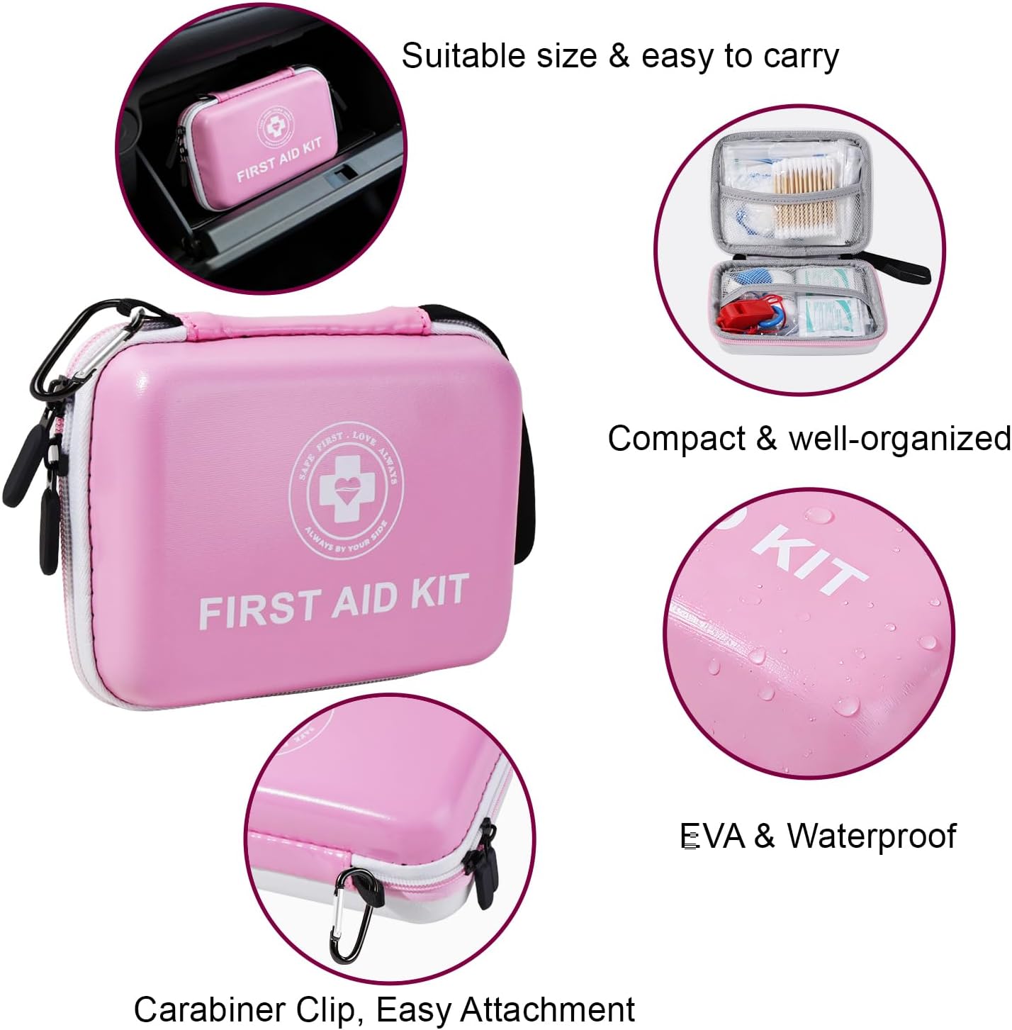 Small First Aid Kit - 165 Piece Dual-Color Emergency Medical Kit with Hard Shell & Fluorescent Exterior Coating