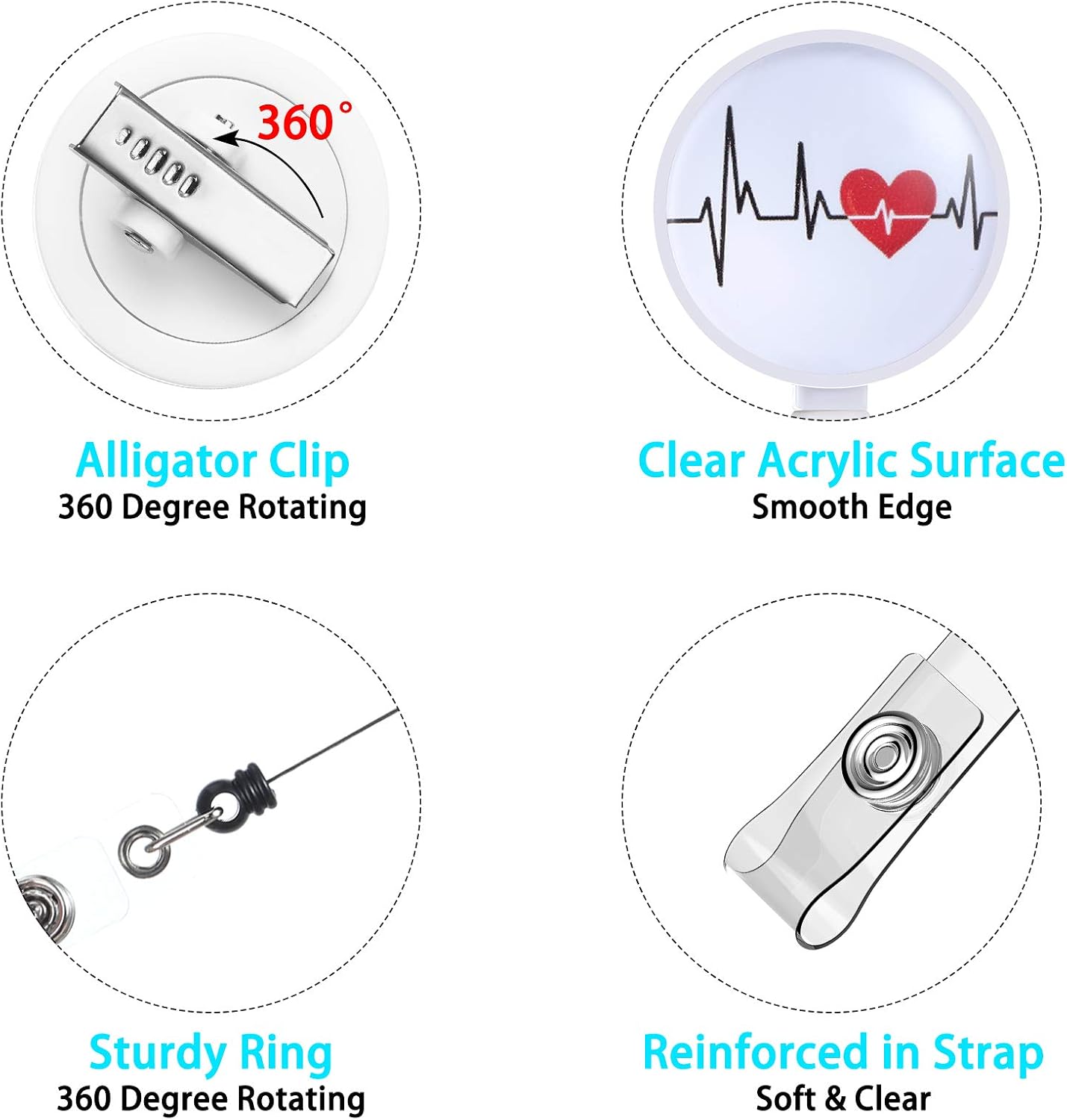 Nurse Badge Holder Reel Retractable, 6 Pieces Holder ID Badge Reel Alligator Clip Cute Funny Work Name Tag ID Card
