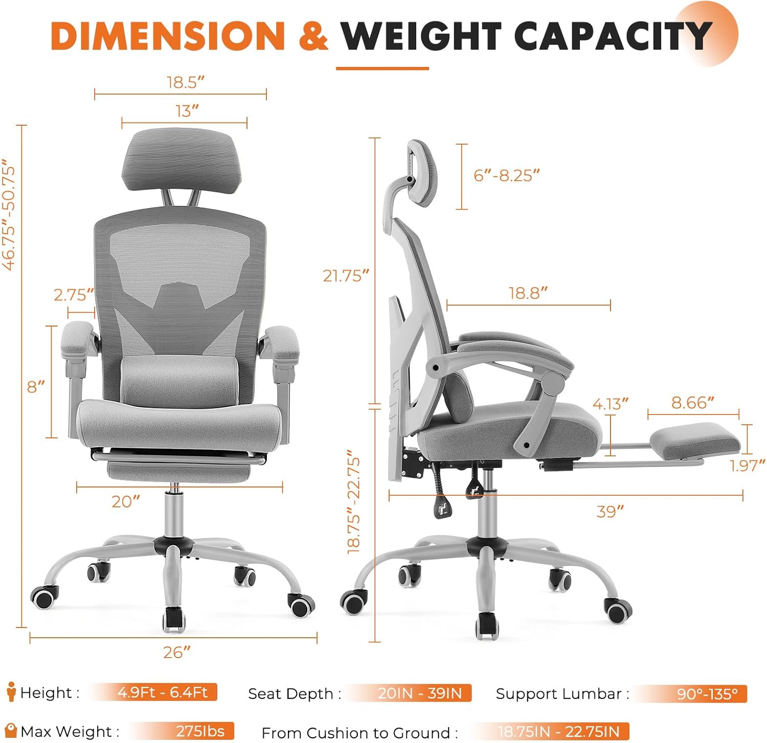 Office Computer Desk Chair with Footrest,Ergonomic High-Back Mesh Rolling Work Swivel Chairs with Wheels,Comfortable