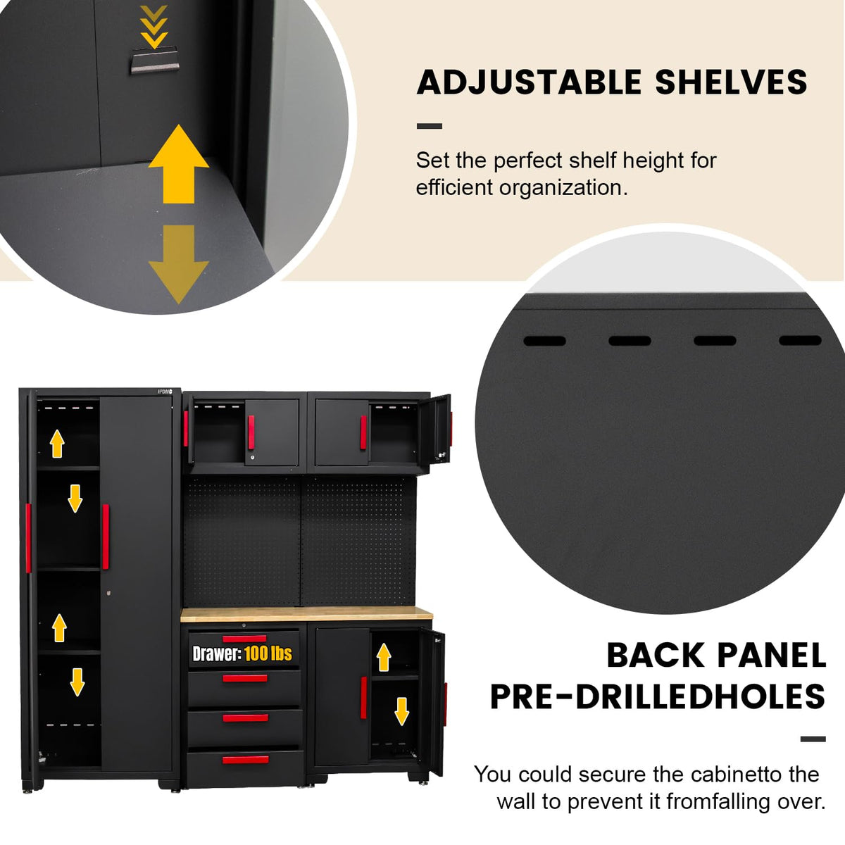 6-Pcs Garage Storage Cabinet System - Garage Workshop Set