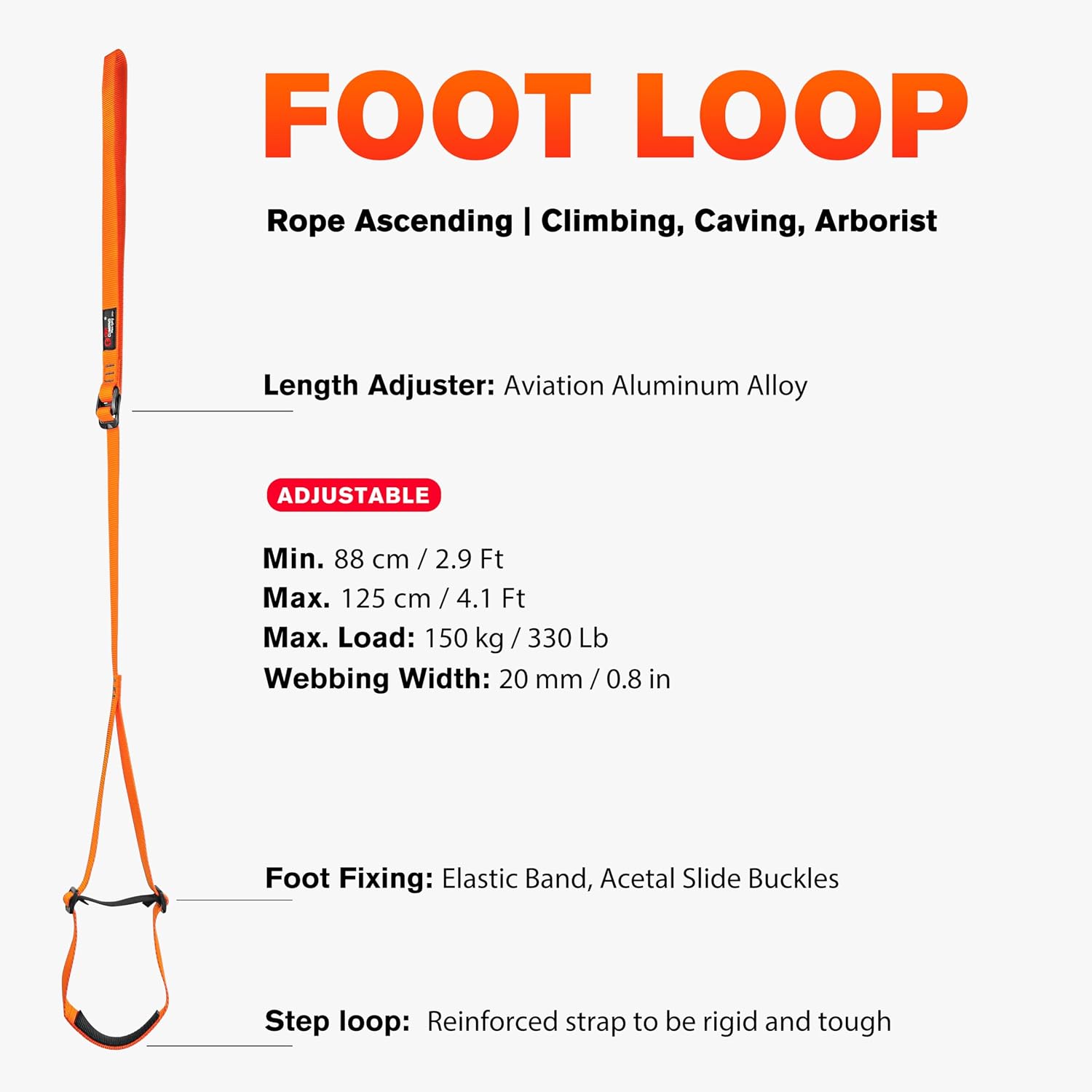 Foot Loop Ascender Sling Adjustable for Rope Ascending Climbing Arborist Caving Aid Climbing Gear SRT Rope Walking