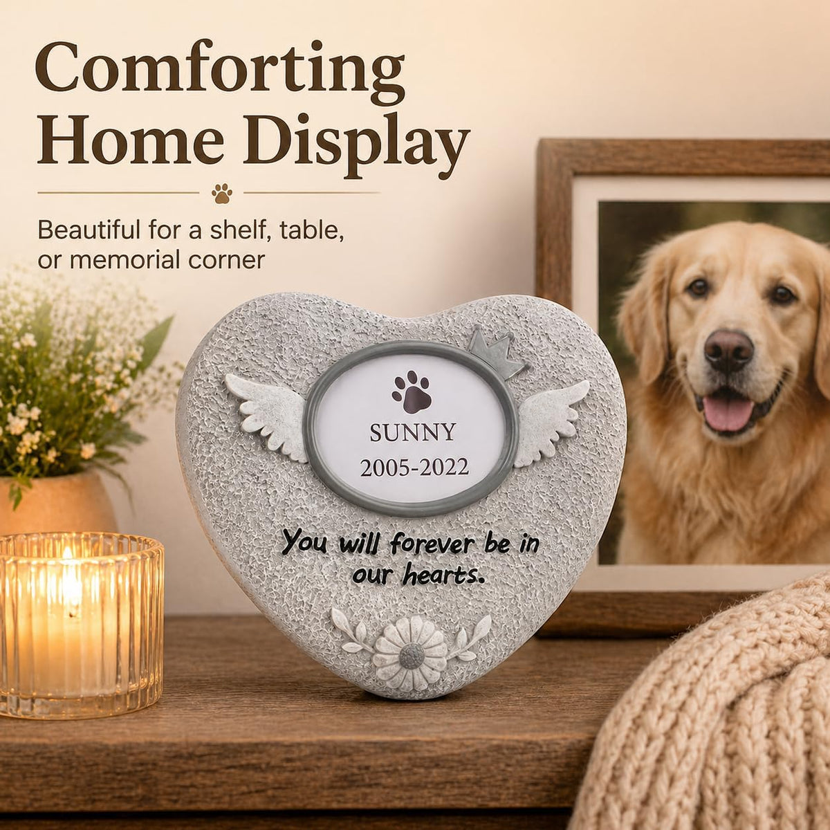 Pet Memorial Stone for Loss of Dog or Cat - Dog Memorial Gifts with Flower Language Design - Heartfelt Pet Loss