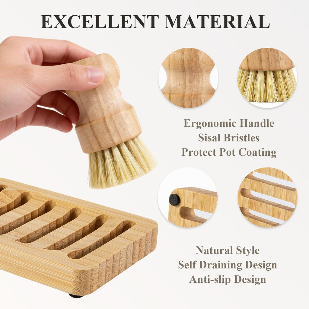 Solid Dish Soap Bar Set with Bamboo Dish Scrubber and Soap Kitchen Dish