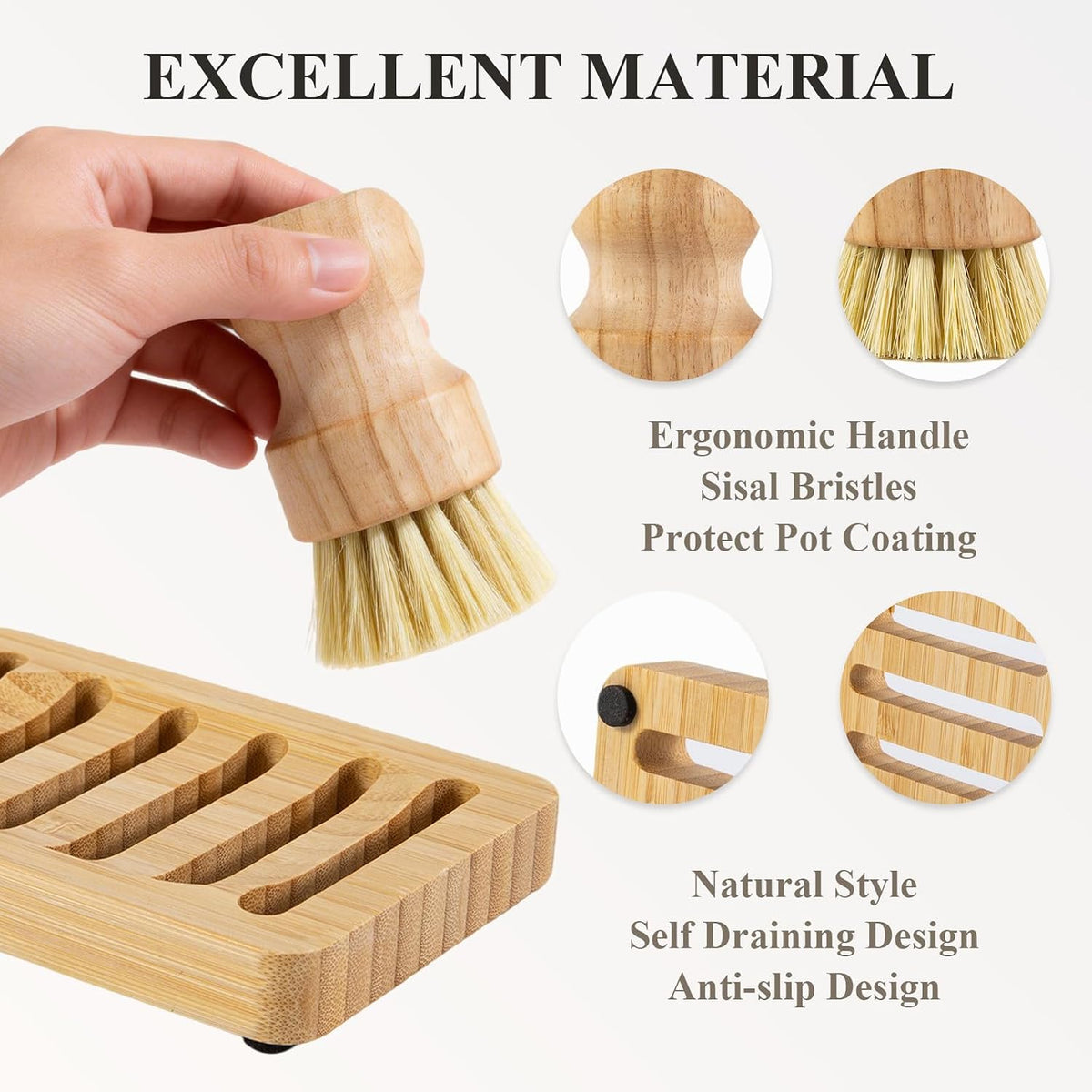 Solid Dish Soap Bar Set with Bamboo Dish Scrubber and Soap Kitchen Dish