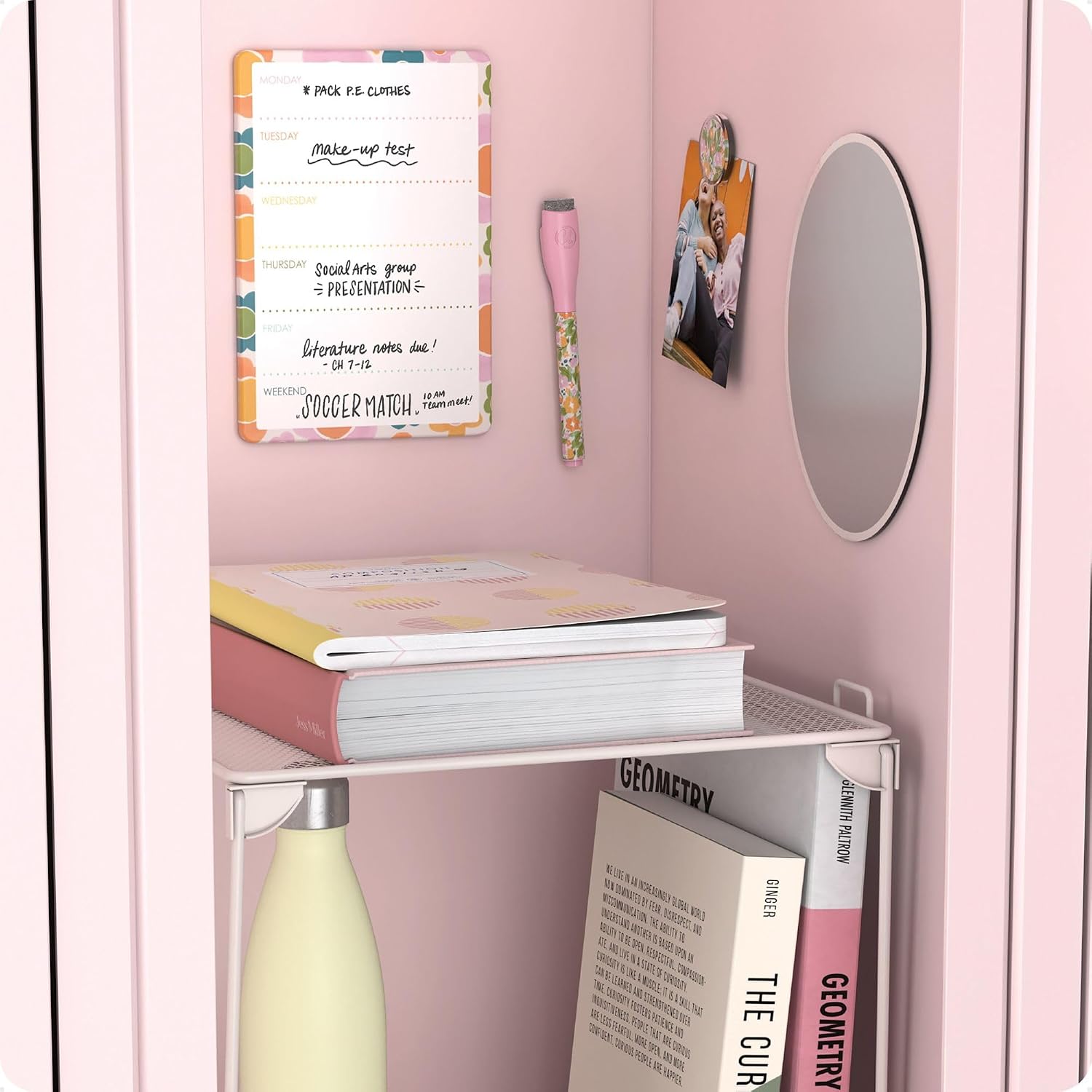 Magnetic Locker Organizer and Accessories Kit With Stackable Locker Shelf, Back to School Essentials, Saccharine