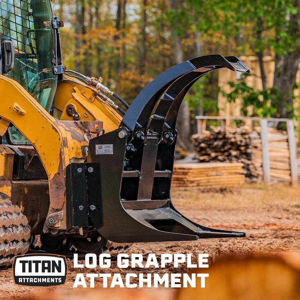 Titan Attachments 29" Wide Log Grapple Attachment, Universal Skid Steer Style Mounting System, Single 3,000 PSI