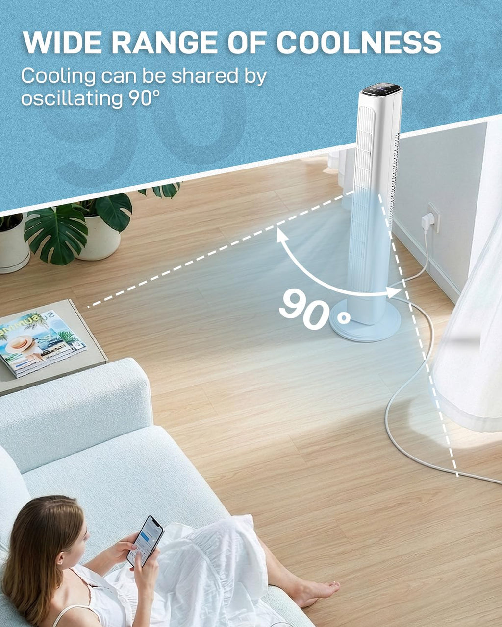 36" Bladeless Tower Fan for Cooling Home Office Bedroom, White
