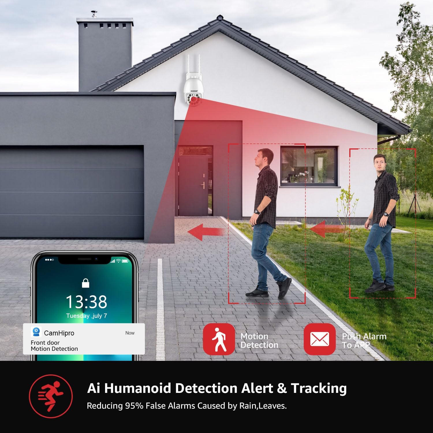 2K Security Camera Outdoor, Wireless WiFi IP Camera Home Security System 360° View,Motion Detection, auto