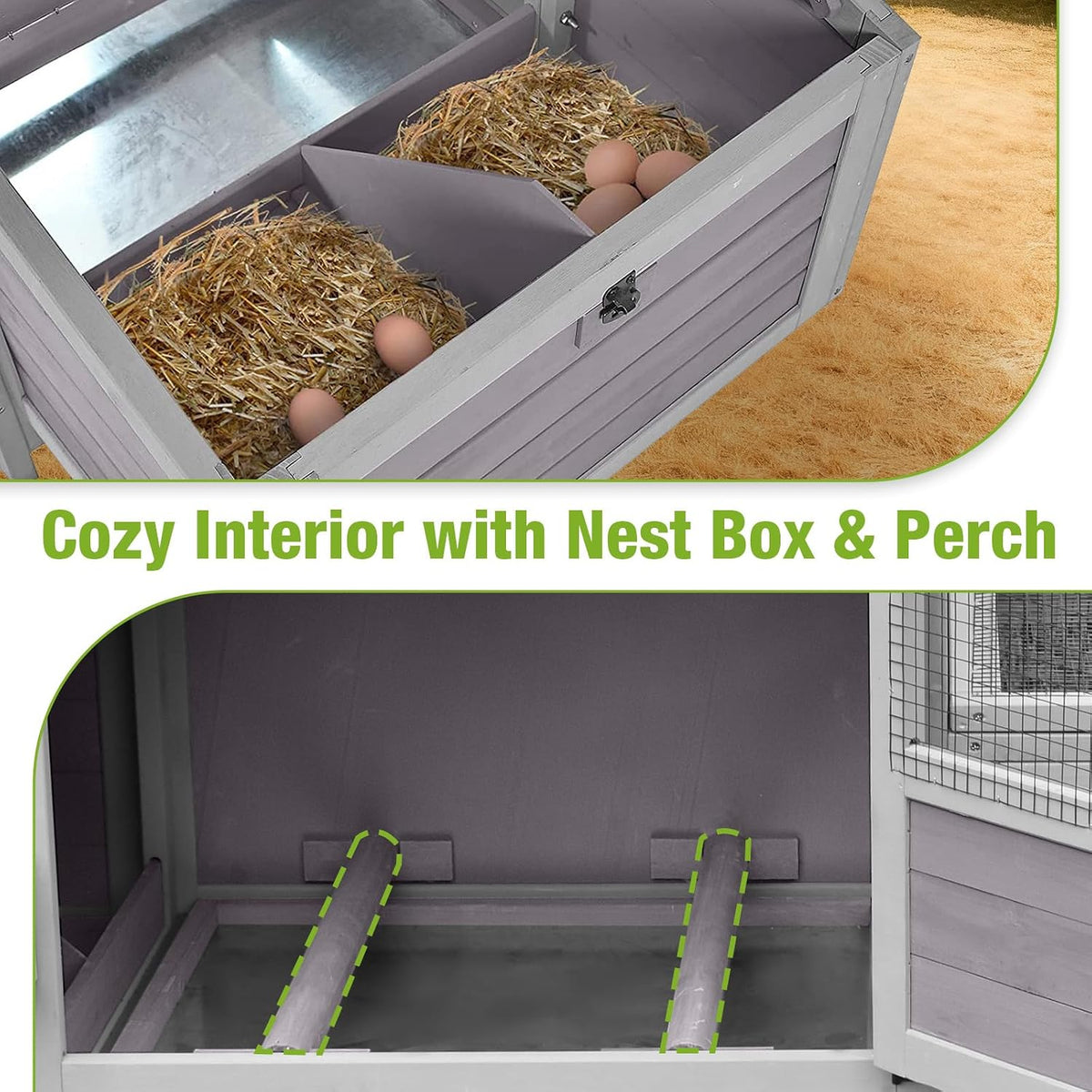 Mobile Chicken Tractor with 2 Nesting Boxes, 81" Large Wooden Chicken Coop for 2-4 Chickens, Predator Proof Poultry