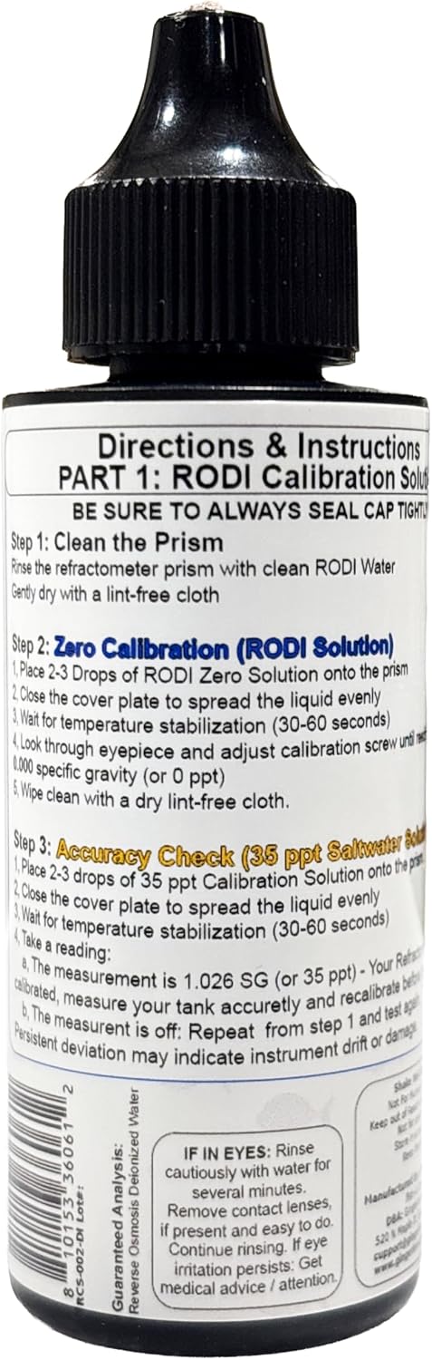 Aquarium Refractometer Calibration Solution Kit – RO/DI Water & Calibrated Saltwater – 2 x 2oz Bottles