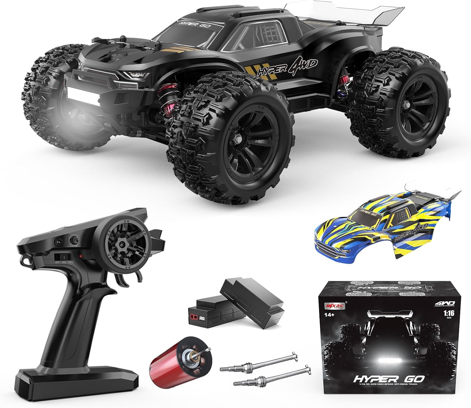H16BM 1/16 Brushless Fast RC Cars for Adults | Max 42mph, RC Truck, 4X4 Remote Control Car, RTR 2 Lipo Batteries