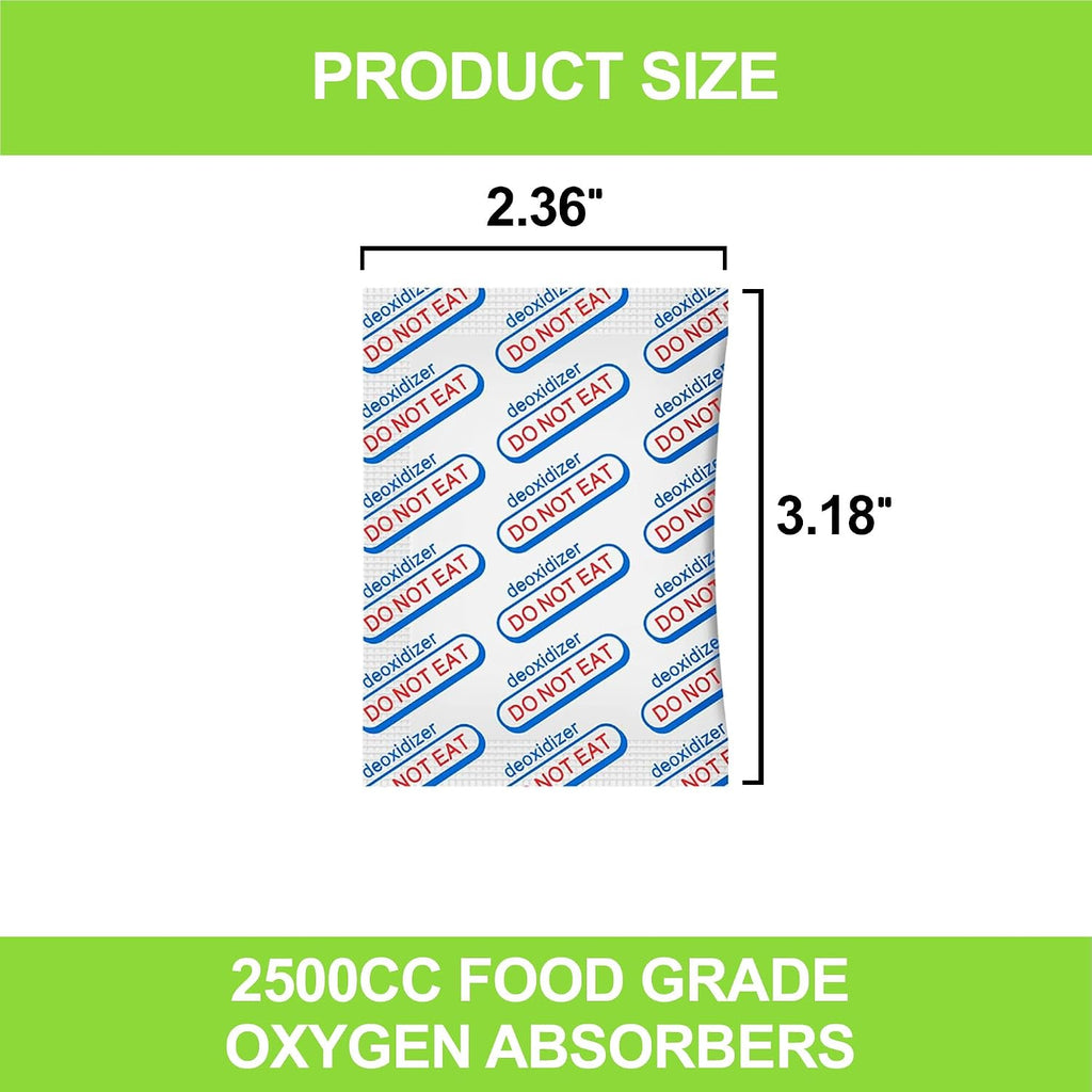 25-Pack High Capacity 2500cc Oxygen Absorbers for Food Storage – Individually Vacuum Sealed in 1-Pack, Food Grade