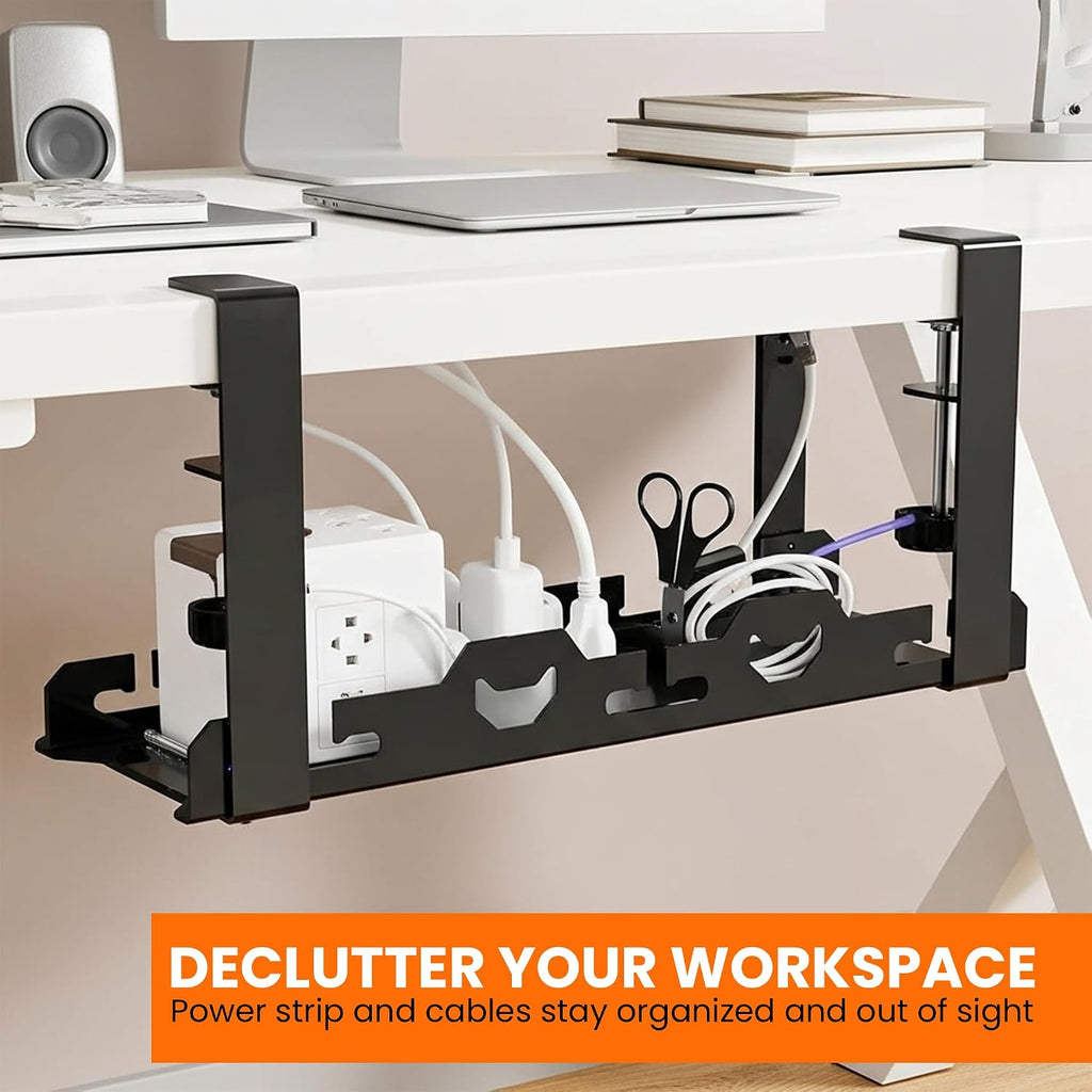 17'' Super Sturdy Cable Tray Under Desk Cord Organizer Standing Desk Cable Management System Large Power Strip Holder