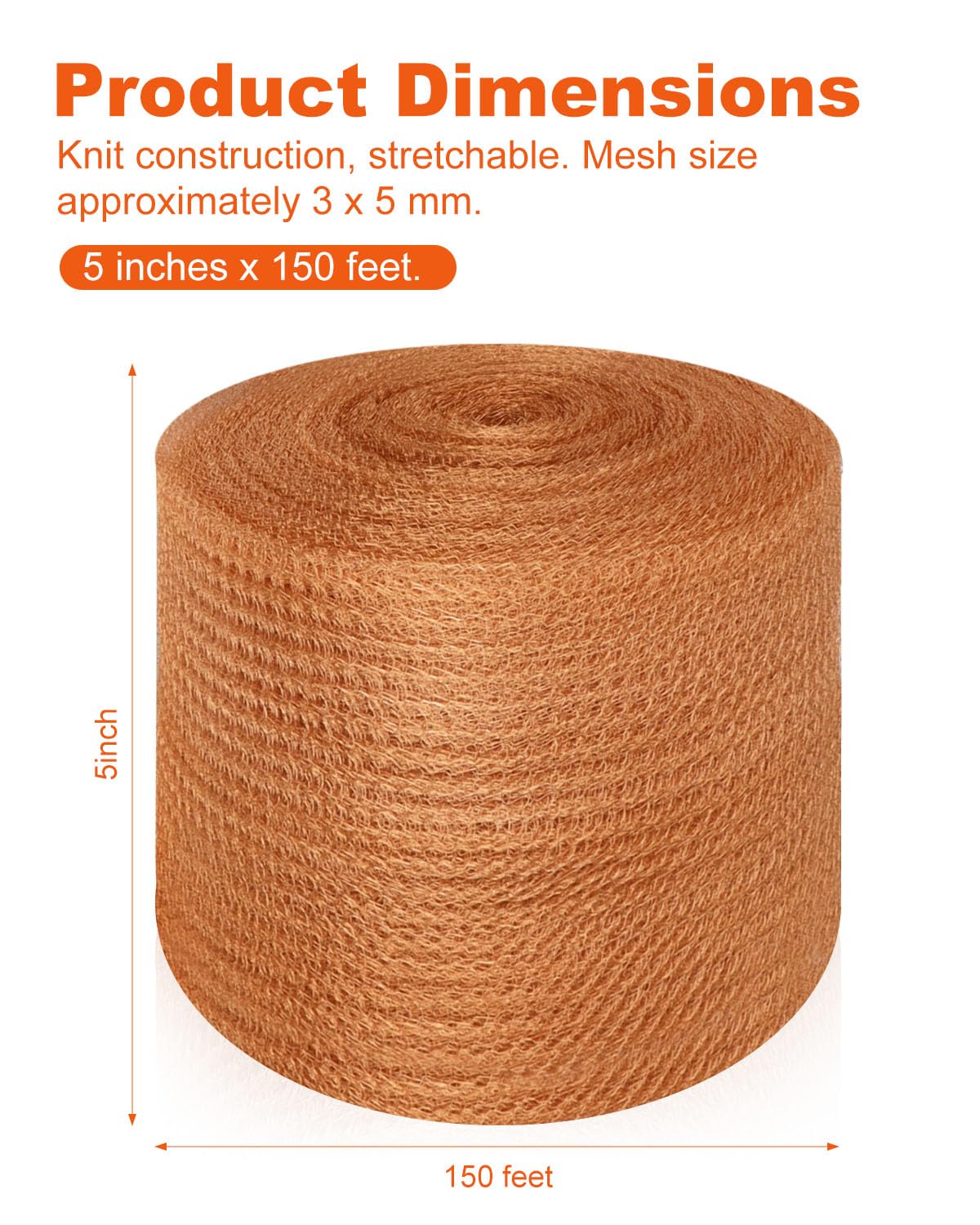 5" x 150' Heavy Duty Copper Mesh Roll for Pest Exclusion | Pure Copper Mesh, Flexible, Rustproof and Easy to Cut