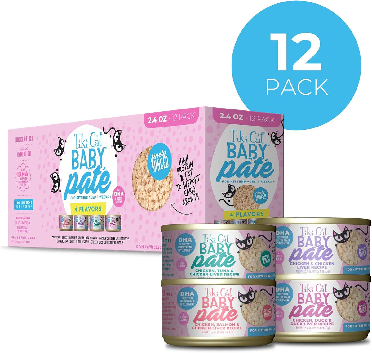 Baby Pate Wet Kitten Food, Variety Pack, 2.4 oz. Cans (12 Count)