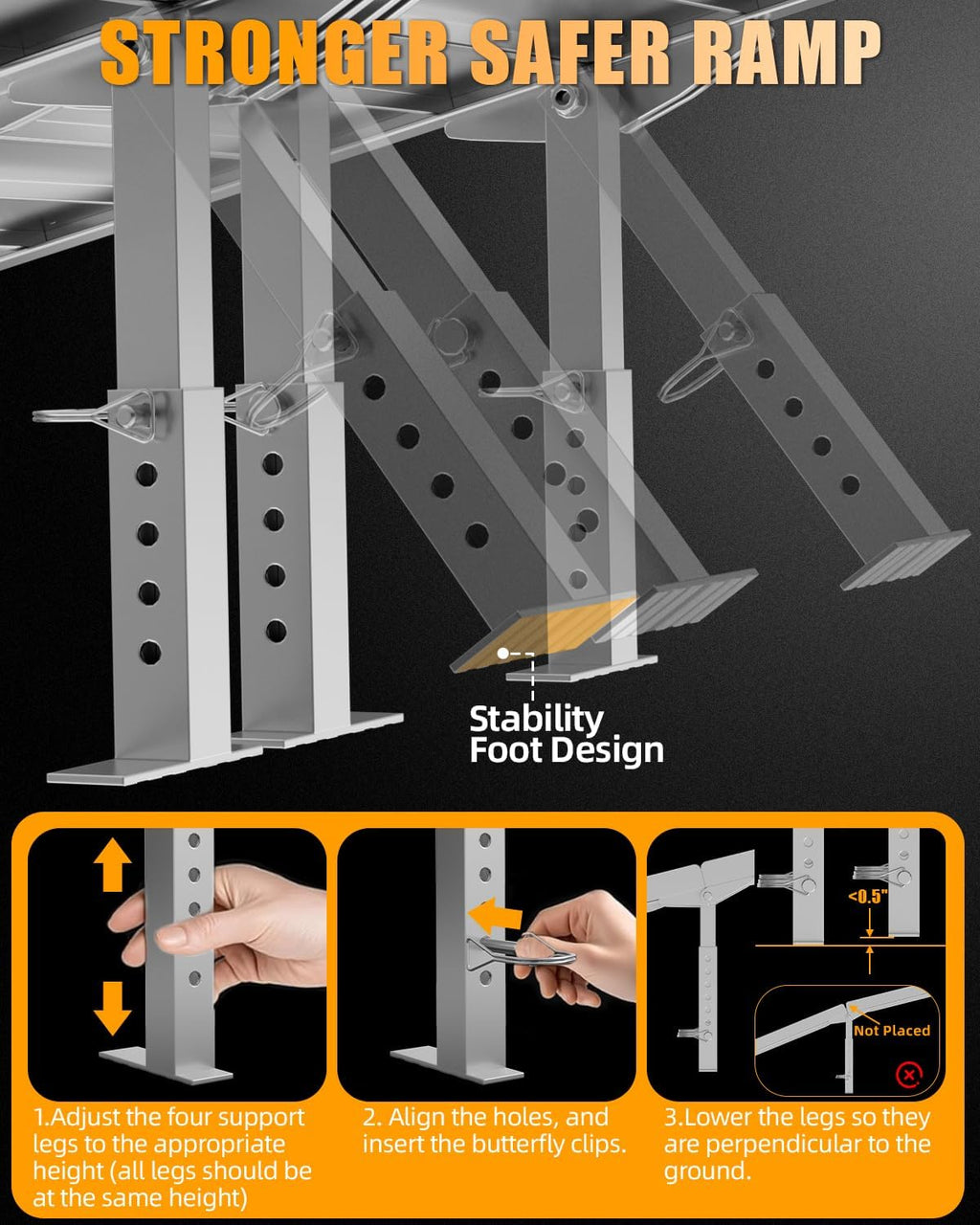 7ft Wheelchair Ramp with 4 Support Legs, Seamless Portable Aluminum Ramps for Wheelchairs for Home Steps & Stairs