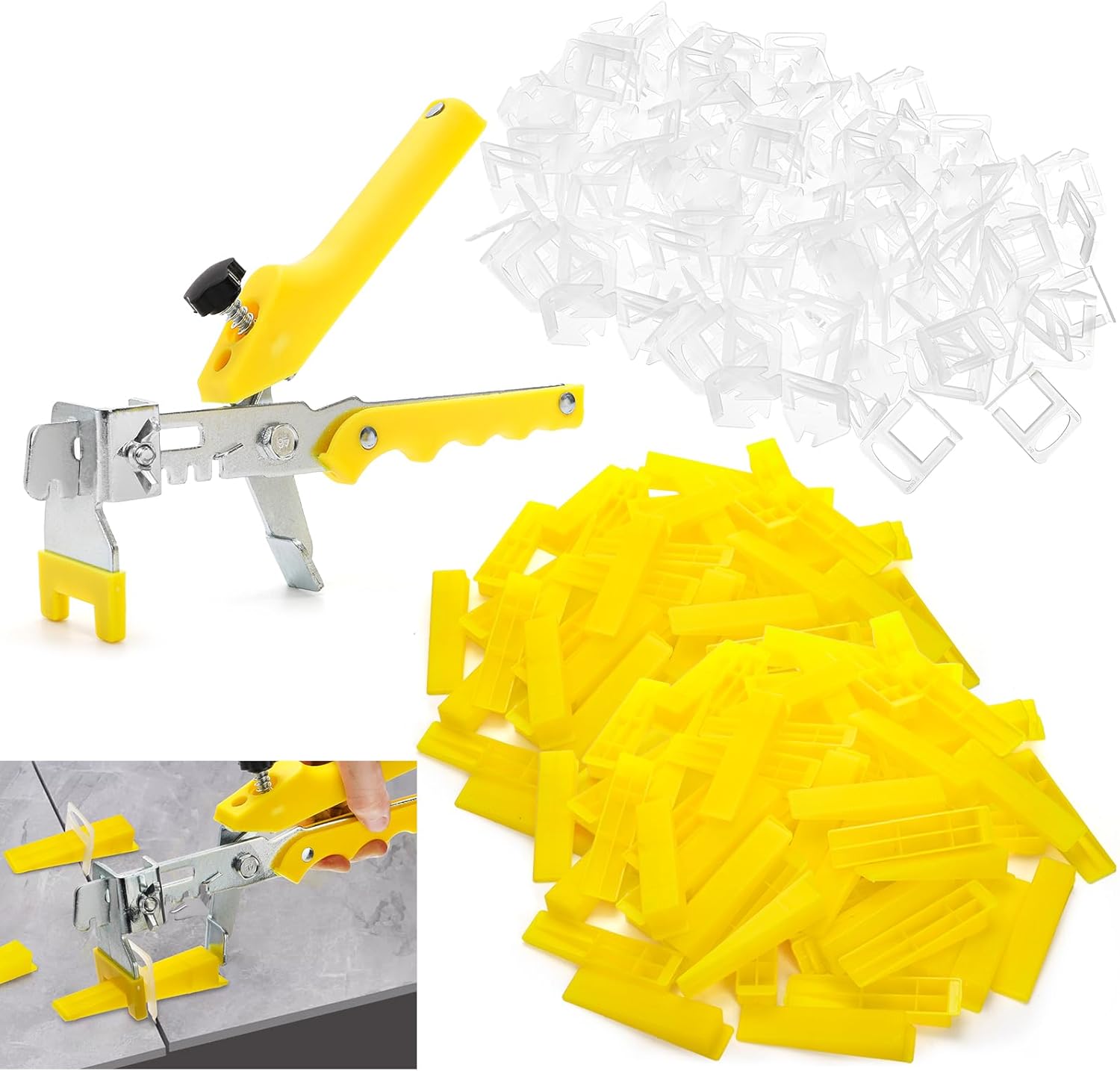Tile Leveling System 1/8" Kit with 1pc Tile Plier, 600pcs Tile Spacers Level Clips, 200pcs Reusable Wedges for Wall