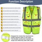 Class 2 High Visibility Safety Vest with Zipper Front, 9 Pockets & Reflective Strips, Meets ANSI/ISEA Standard