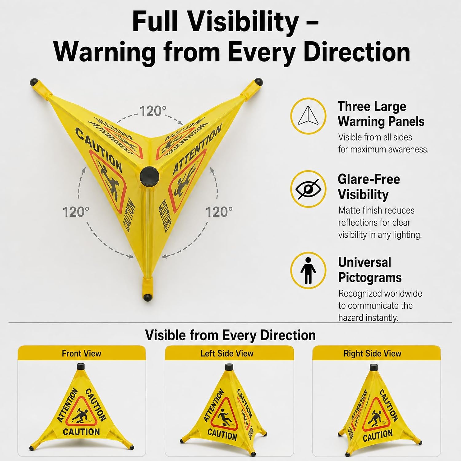 Caution Wet Floor Sign, 8 Pcs 20 inch Pop up Wet Floor Sign, Foldable Yellow Safety Warning Caution Cone, Commercial