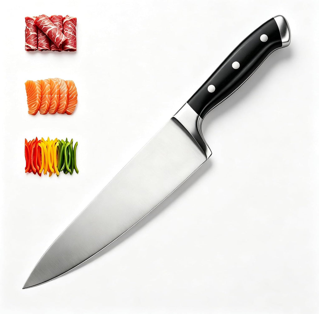 8 Inch Chef Knife, High Carbon Steel Ultra Sharp Kitchen Knife, Triple Rivet Ergonomic Handle, Multipurpose Cooking