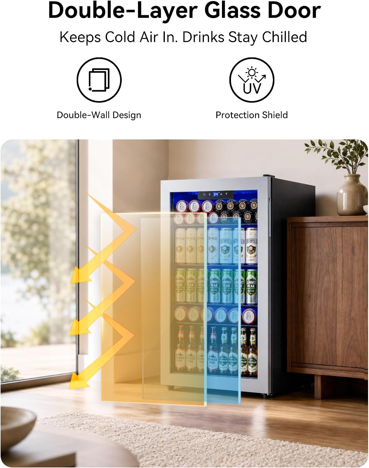 126 Can Beverage Refrigerator, Glass Door Mini Fridge, 3.2 Cu.Ft