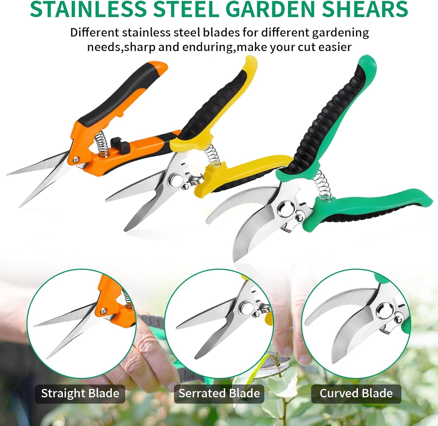 Garden Pruning Shears 3 Pack Gardening Shears Garden Scissors Stainless Steel Plant Flower Scissors Clippers Pruning