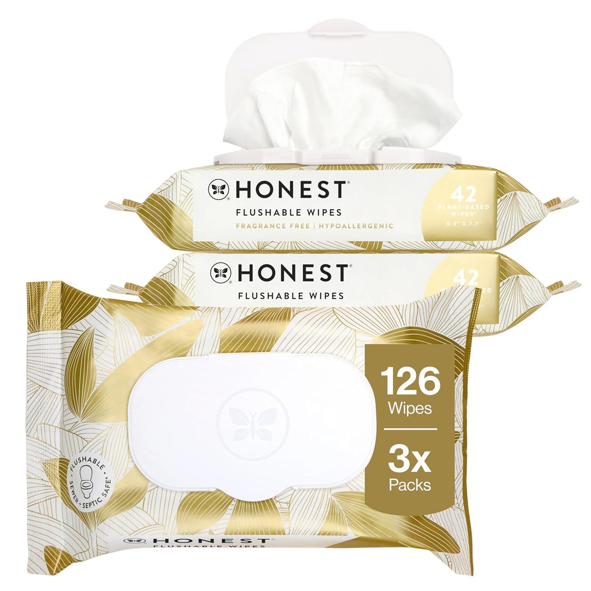 Flushable Wipes, Hypoallergenic, Gilded Wings, 126 Count