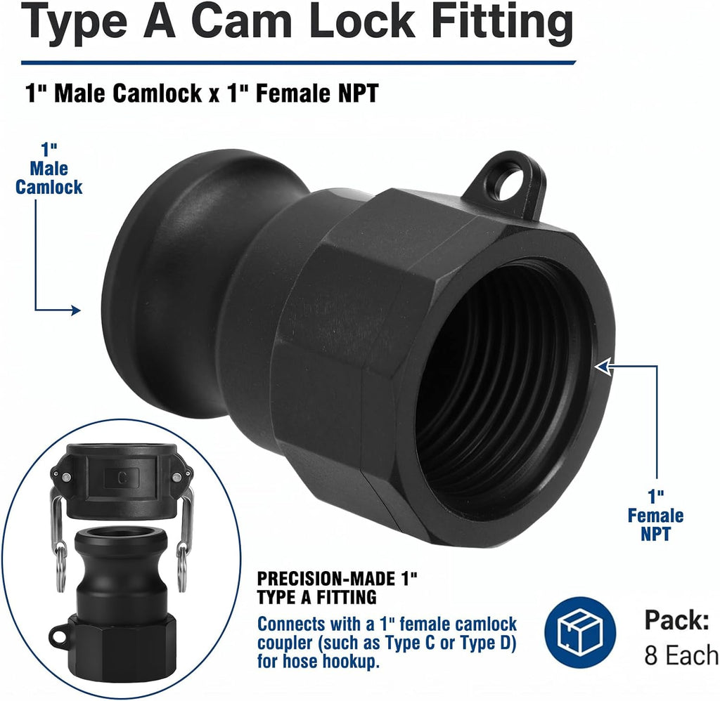 Klyyo 8 Pcs Poly Camlock Fittings 1" Male x Female NPT Type A
