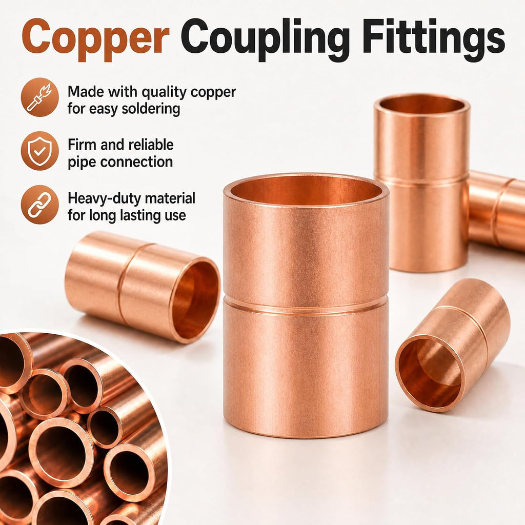 Angry Pony 3/4 Inch ID Copper Coupling, HVAC Copper Fittings, 5 Pack