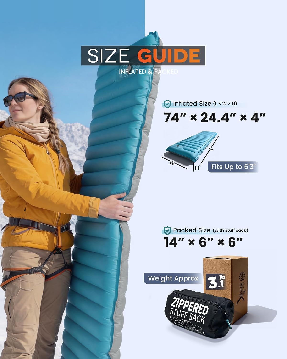 Inflatable Camping Sleeping Pad, 4-Inch Thick Full Air Support, No Bottoming Out for Side Sleepers, Camping &