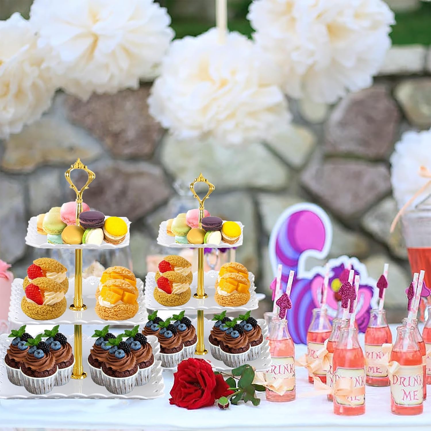 2 Pack 3 Tier Plastic Dessert Cupcake Stand Cupcake Tower Stand White Cupcake Holder Tiered Serving Trays for Dessert