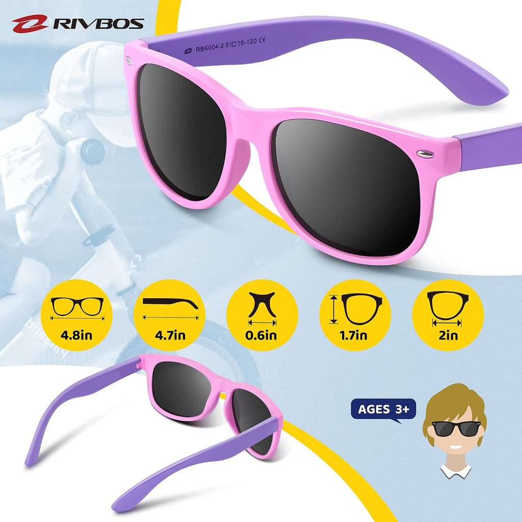 Kids Sunglasses Polarized UV400 TPE with Strap for Boys Girls RBK004 | Flexible rubber frame with UV protection and
