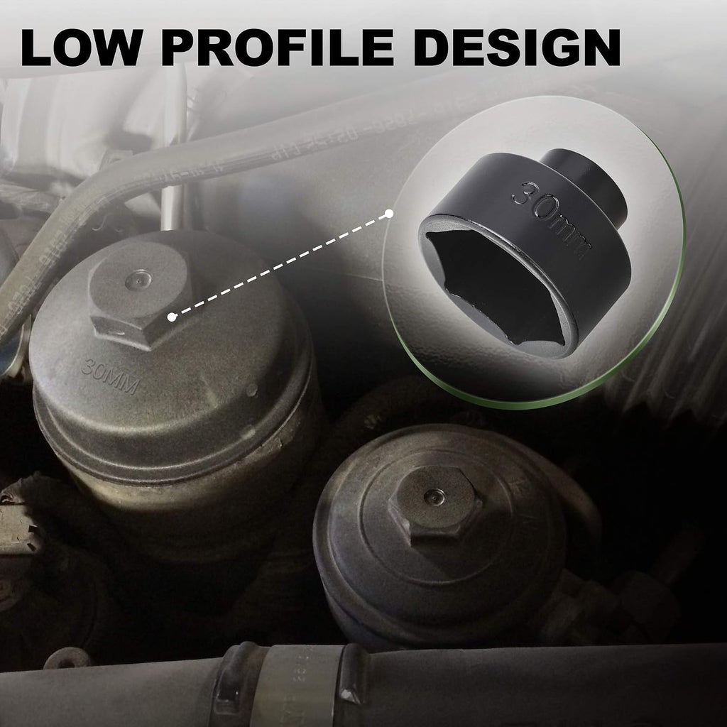 Fuel Filter Cap Removal Tool and Installer 7 Pieces Low Profile Oil Canister Socket Set 24mm 27mm, 29mm, 30mm, 32mm